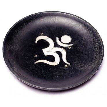 Incense Burner White Ohm Black Soapstone Saucer