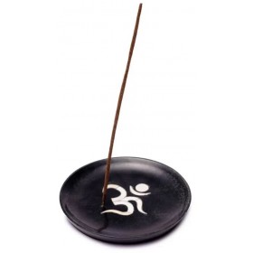 Incense Burner White Ohm Black Soapstone Saucer