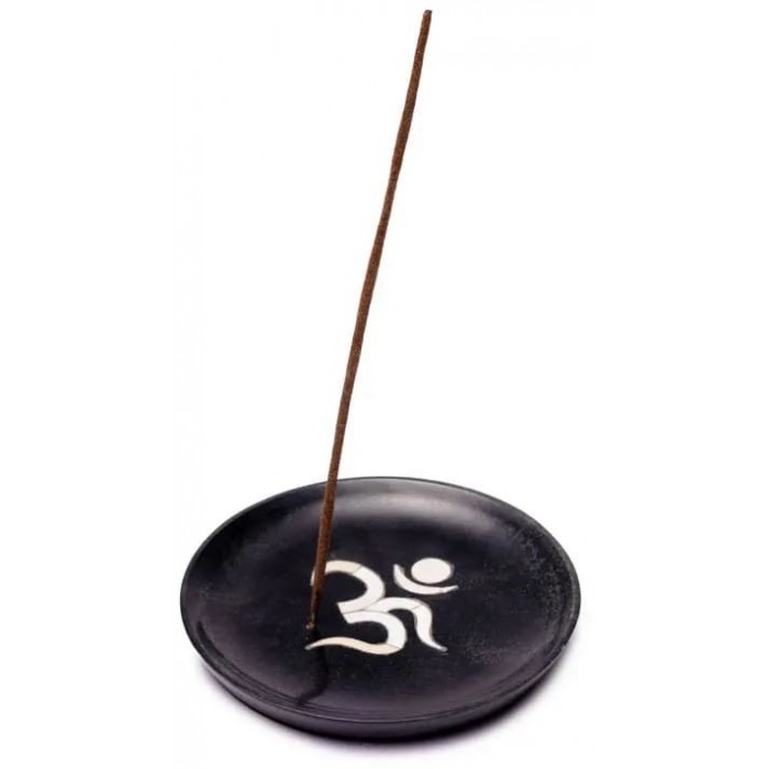 Incense Burner White Ohm Black Soapstone Saucer