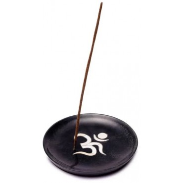 Incense Burner White Ohm Black Soapstone Saucer