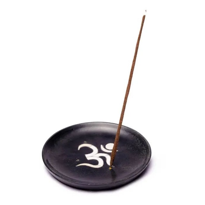 Incense Burner White Ohm Black Soapstone Saucer