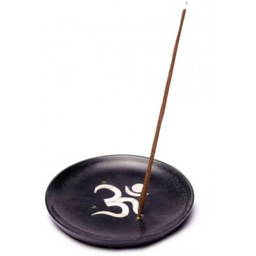 Incense Burner White Ohm Black Soapstone Saucer